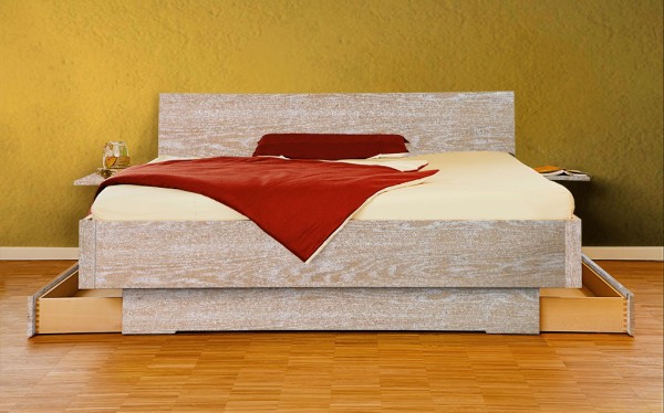 Massivholzbett Eiche Vintage metallfrei - FRI